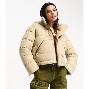 Barbour Women's  hooded puffer coat in stone Size 10 Stone/Orange NWT